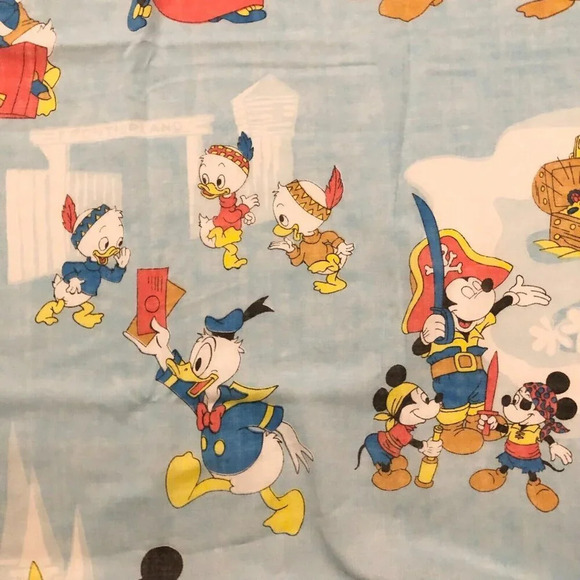 Vintage Disney Mickey Mouse Twin Flat Sheet  Frontierland Bedding Pacific 93x62 - Picture 4 of 16